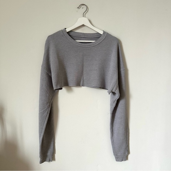 ALO Yoga Extreme Crop Crew Neck Pullover in Gray - Picture 3 of 8
